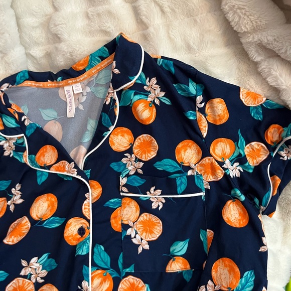 Joyspun Other - Super Soft XL Blue Orange Fruit Print Button Down PJ Lounge Sleep Shirt Spring